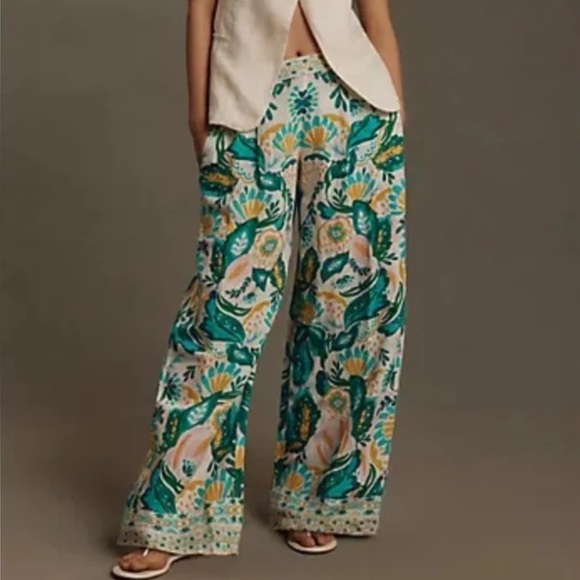 Anthropologie Pants - Ranna Gill Anthropologie printed wide leg linen blend pull on pants